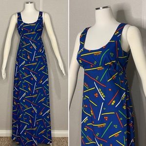 Vintage 70s Lanz blue patterned maxi dress
